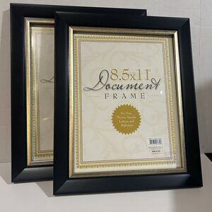 Lot of 2 Black Document Frames 8.5" x 11" with Gold Trim - Picture Diploma Award